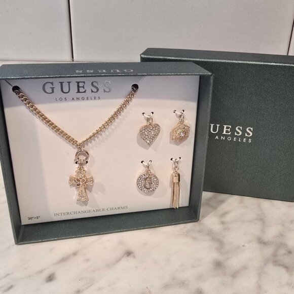 Guess Gold and Stone Charm Necklace Set - Picture 1 of 2